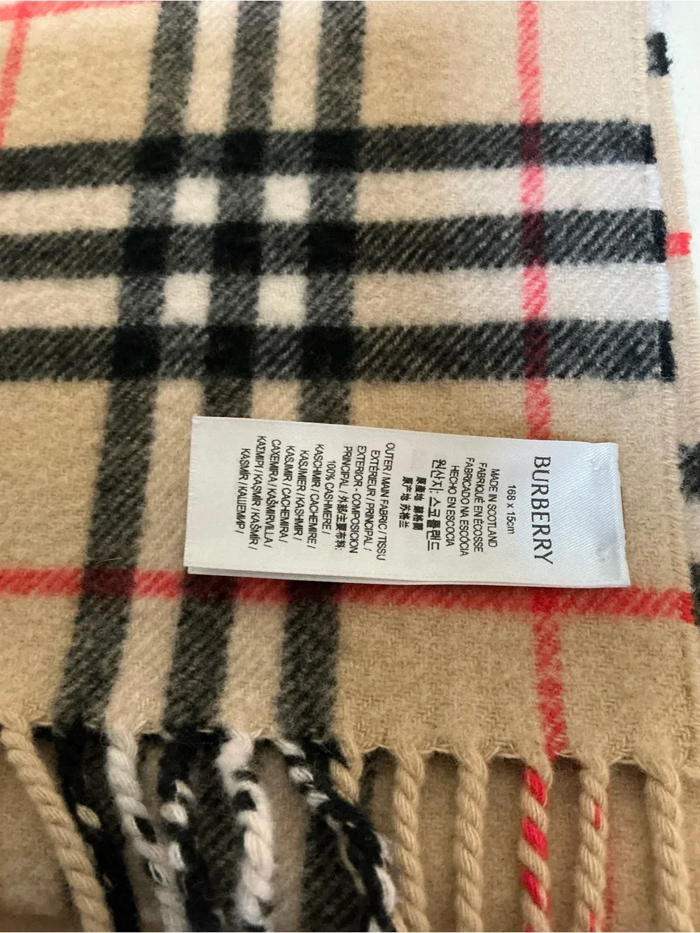 BEAUTIFUL BURBERRY CASHMERE FRINGE SCARF IN SAND BEIGE PERFECT CONDITION